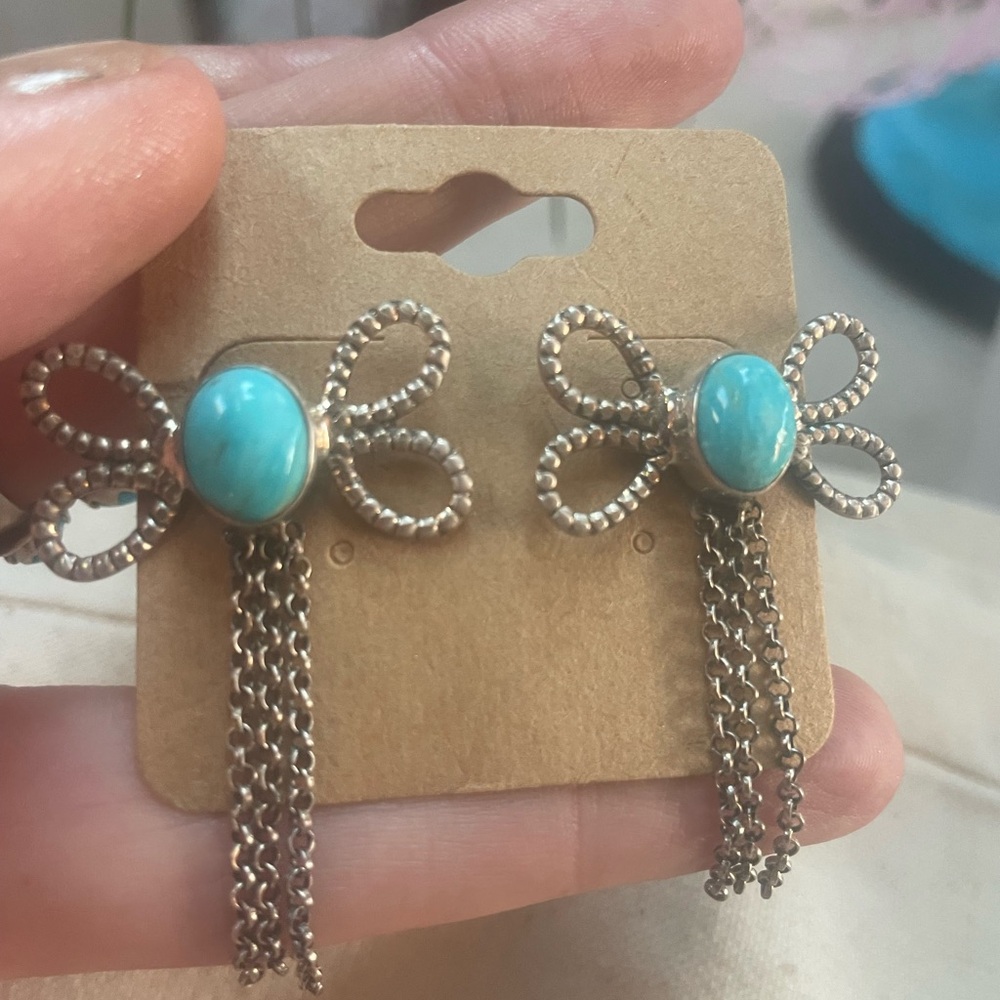 Southwestern Sleeping Beauty Turquoise & 925 Silver Bow Earrings🦋